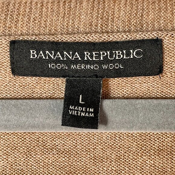 Banana Republic 100% Merino Wool V-Neck Sweater | Camel Tan Lightweight L - Picture 5 of 9